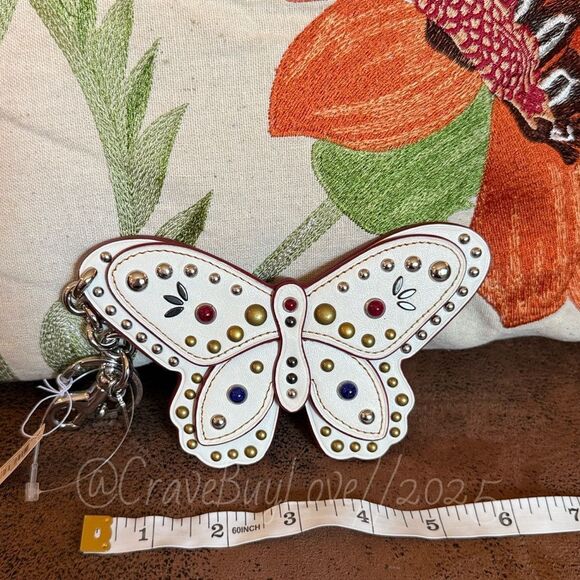 COACH BUTTERFLY BAG CHARM LARGE LEATHER WESTERN RIVETS STUDS KEY CHAIN NEW NWT - Picture 8 of 14